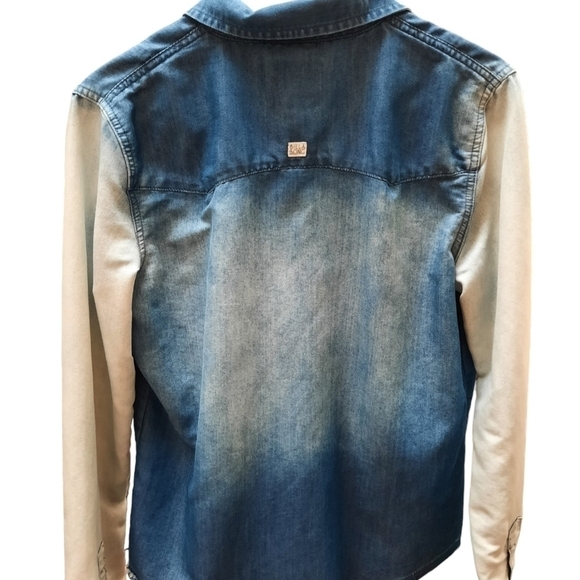 Bill A Bong Womens Denim Long Sleeve Snap Top Western Boho - Picture 3 of 7